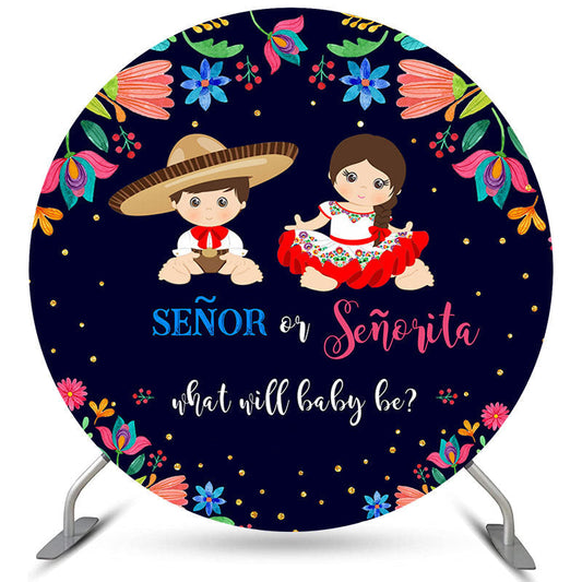 Lofaris Round Senor Or Senorita Gender Reveal Baby Shower Backdrop