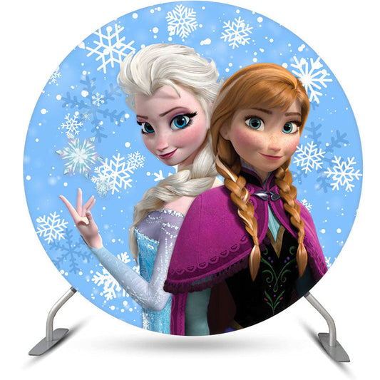 Lofaris Round Snowflake Frozen Happy Birthday Backdrop For Girl