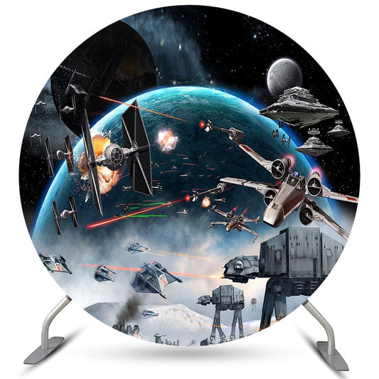 Lofaris Round Star Wars Robot Universe Happy Birthday Backdrop