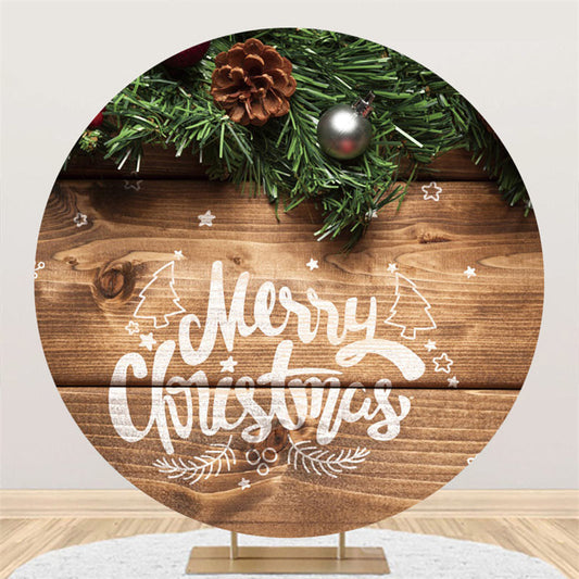 Lofaris Round Striped Wood Pinecone Merry Christmas Backdrop