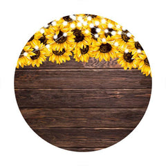 Lofaris Round Sunflower Glitter Wooden Happy Birthday Backdrop