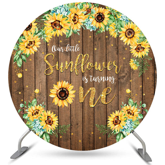 Lofaris Round Sunflower Wooden Happy 1St Birthday Backdrop