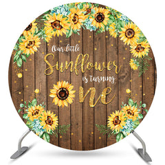 Lofaris Round Sunflower Wooden Happy 1St Birthday Backdrop