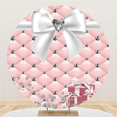 Lofaris Round Sweet Pink And White Diamond Big Bow Backdrop