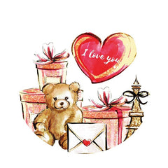Lofaris Round Teddy With Gifts Themed Valentines Day Backdrop