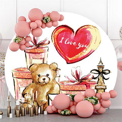 Lofaris Round Teddy With Gifts Themed Valentines Day Backdrop