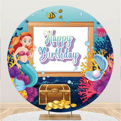 Lofaris Round Underwater Mermaid World Happy Birthday Backdrop