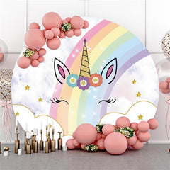 Lofaris Round Unicorn Rainbow Baby Shower Backdrop For Girl