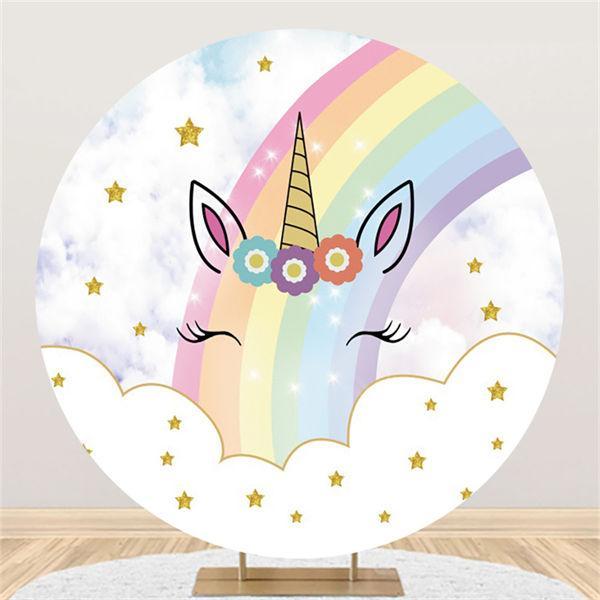 Lofaris Round Unicorn Rainbow Baby Shower Backdrop For Girl