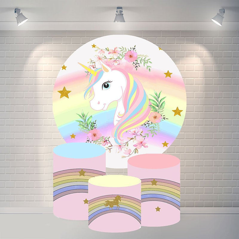 Lofaris Round Unicorn Rainbow Happy Birthday Backdrop For Girl