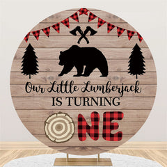 Lofaris Round Wooden Forest Bear Happy 1St Birthday Backdrop