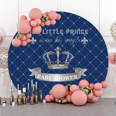 Lofaris Royal Blue And Silver Crown Baby Shower Circle Backdrop