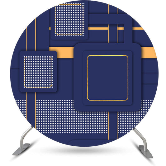 Lofaris Royal Blue And Yellow Square Pattern Round Backdrop Kit