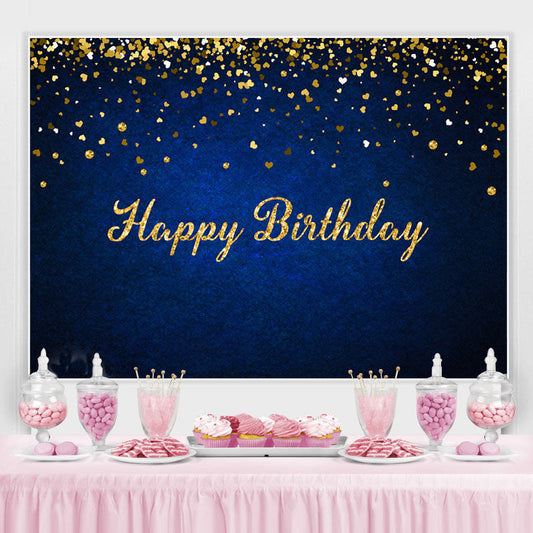 Lofaris Royal Blue Gold Glitter Bokeh Happy Birthday Backdrop