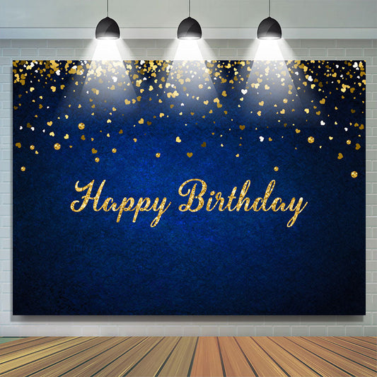 Lofaris Royal Blue Gold Glitter Bokeh Happy Birthday Backdrop