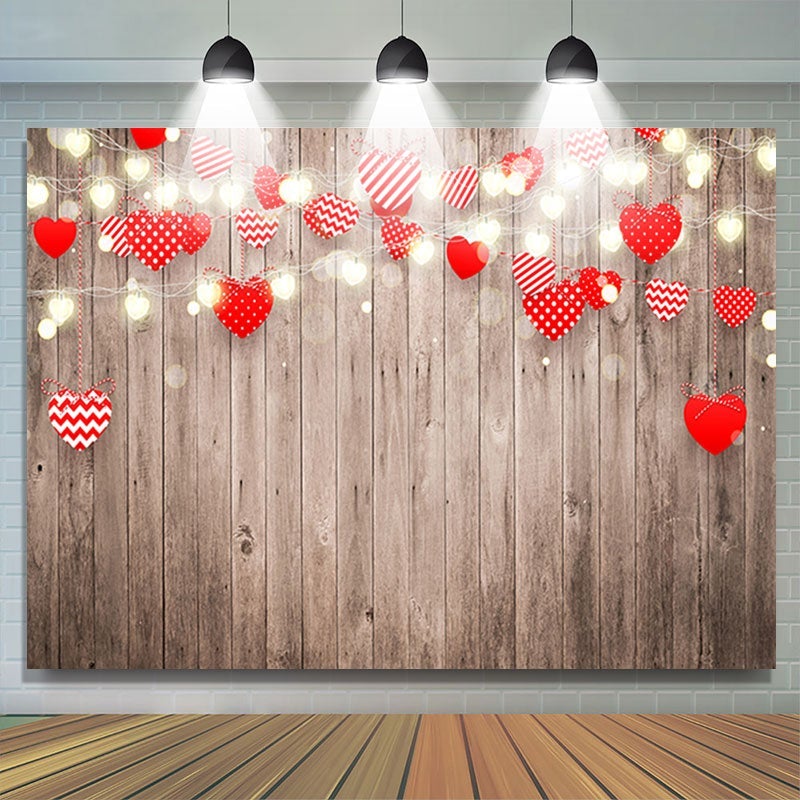 Lofaris Rustic Wood Red Love Heart For Valentines Day Backdrop