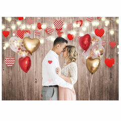 Lofaris Rustic Wood Red Love Heart Happy Valentines Backdrop