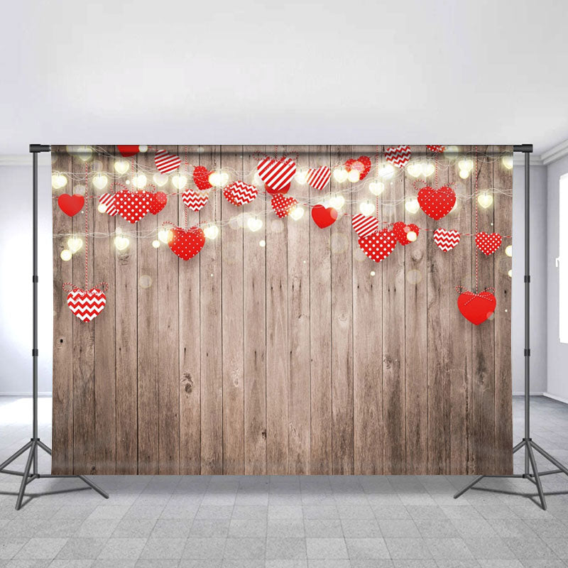 Lofaris Rustic Wood Red Love Heart Happy Valentines Backdrop