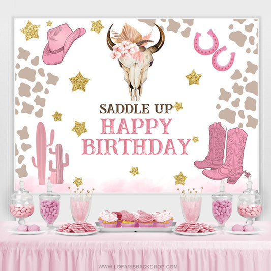 Lofaris Saddle Up Cowgirl Theme Cute Happy Birthday Backdrop