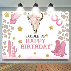 Lofaris Saddle Up Cowgirl Theme Cute Happy Birthday Backdrop