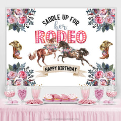 Lofaris Saddle Up Her Rodeo Horse Cowboy Happy Birthday Backdrop