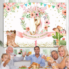 Lofaris Saddle Up Pink Floral And Horse First Birthday Backdrop