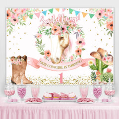 Lofaris Saddle Up Pink Floral And Horse First Birthday Backdrop