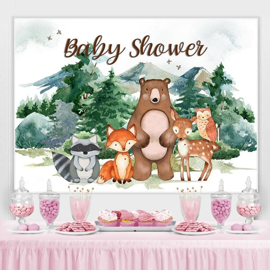 Lofaris Safari And Forest Montain Winter Baby Shower Backdrop