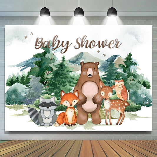 Lofaris Safari And Forest Montain Winter Baby Shower Backdrop