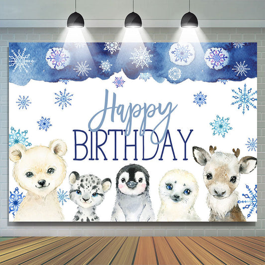 Lofaris Safari Cold Winter With Snow Happy Birthday Backdrop