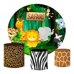 Lofaris Safari Forest Animals Round Happy Birthday Backdrop