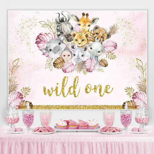 Lofaris Safari Glitter Pink Golden Wild One Birthday Backdrop