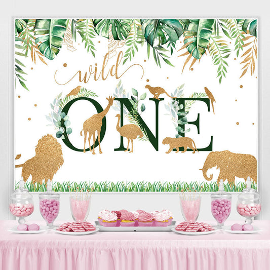 Lofaris Safari Green And Golden Wild One Happy Birthday Backdrop