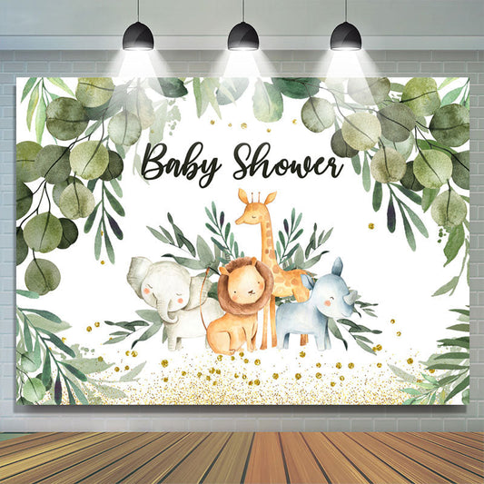 Lofaris Safari Green Jungle Leaves Cute Baby Shower Backdrop