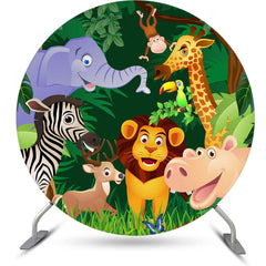 Lofaris Safari Jungle Cartoon Animal Round Birthday Backdrop
