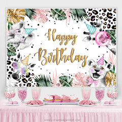 Lofaris Safari Jungle Leaves Leopard Print Birthday Backdrop