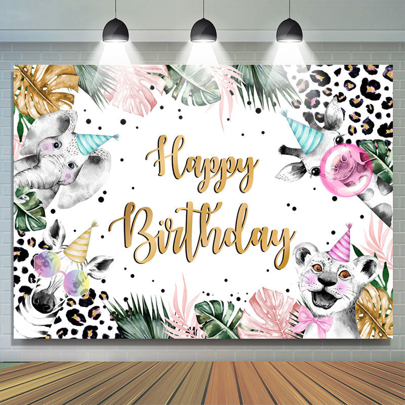 Lofaris Safari Jungle Leaves Leopard Print Birthday Backdrop