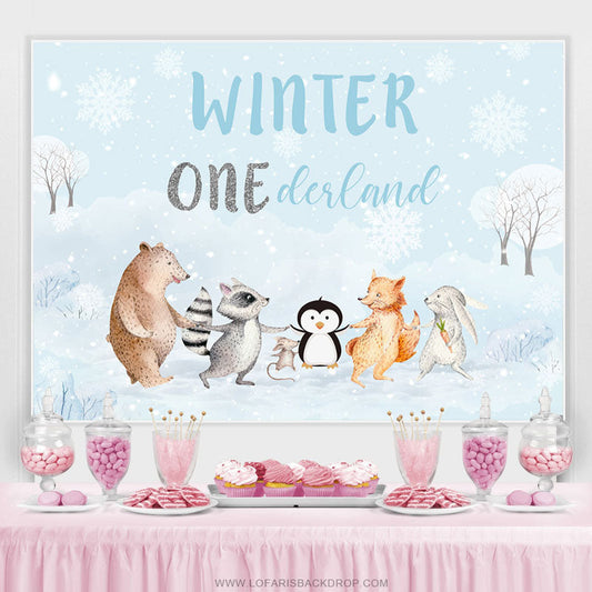 Lofaris Safari Winter Onderland Snowy Happy Birthday Backdrop