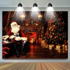 Lofaris Santa Claus And Christmas Tree Decoration Party Backdrop
