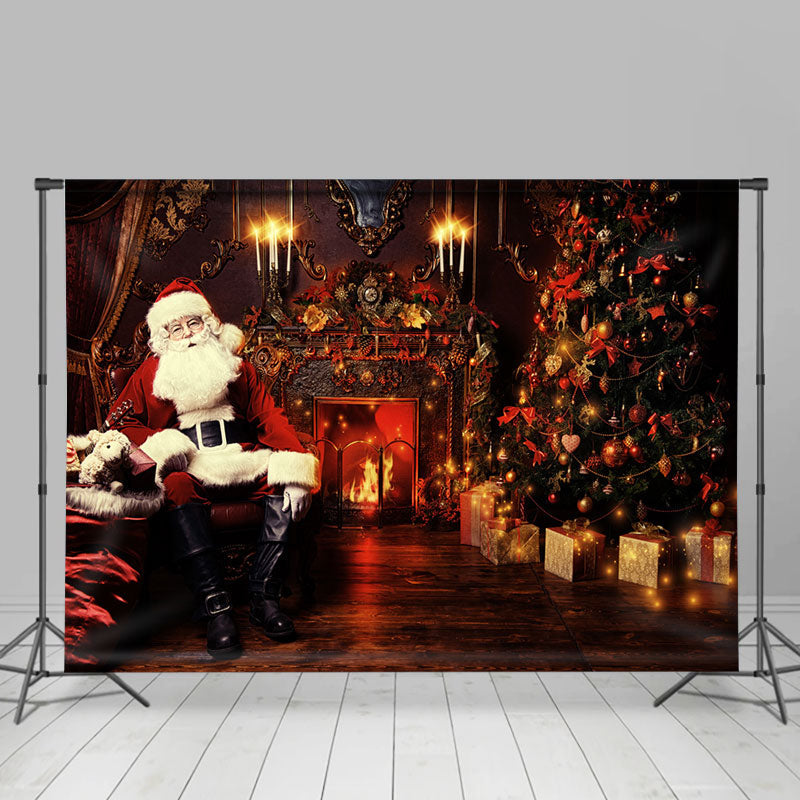 Lofaris Santa Claus And Christmas Tree Decoration Party Backdrop
