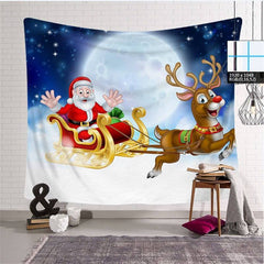 Lofaris Santa Claus Elk Christmas Cartoon Moon Wall Tapestry
