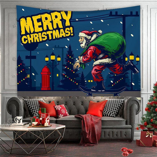 Lofaris Santa Claus Street Lamp Merry Christmas Wall Tapestry