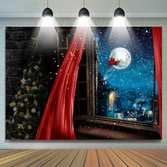 Lofaris Santa Claus With Moon Night Merry Christmas Backdrop