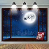 Load image into Gallery viewer, Lofaris Santa Claus With Snow Moon Night Merry Christmas Backdrop