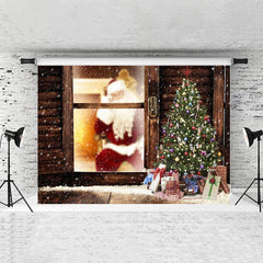Lofaris Santa Claus Wooden And Tree Christmas Party Backdrop