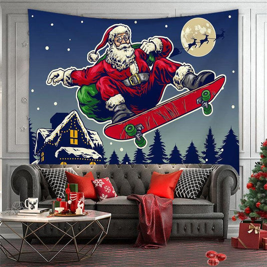 Lofaris Santa Skateboarding Tree Room Decoration Wall Tapestry