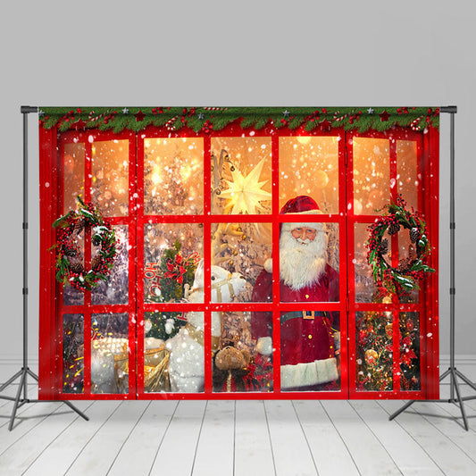 Lofaris Santa With Deer Beside The Window Christmas Backdrop