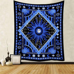 Lofaris Sapphire Blue Sun And Moon Divination Wall Tapestry