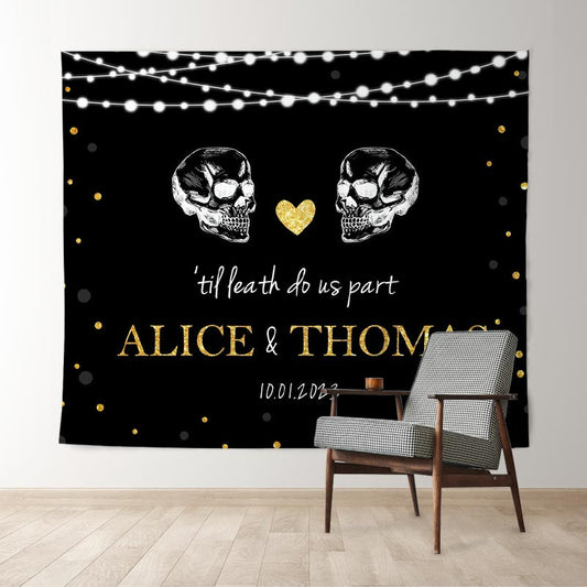 Lofaris Save The Date Black Wedding Themed Skull Party Backdrop