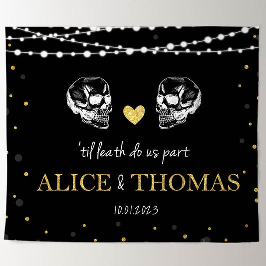 Lofaris Save The Date Black Wedding Themed Skull Party Backdrop